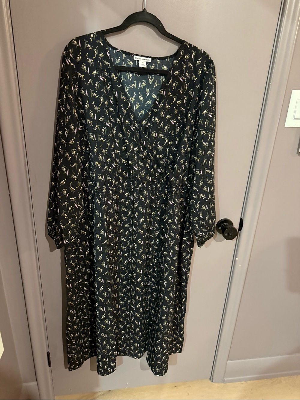 Long Sleeve Black Floral Wrap Dress